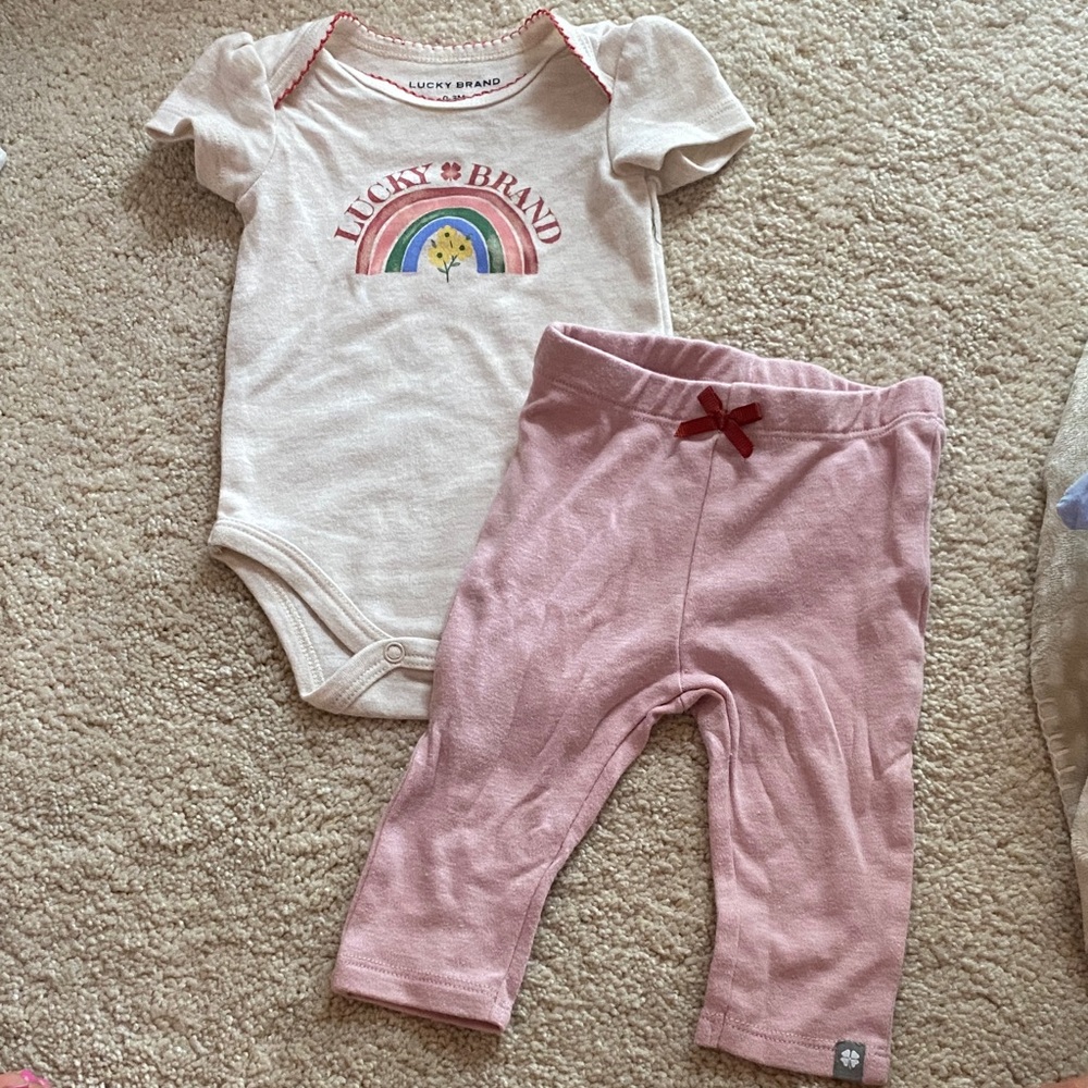 Lucky Brand Cream Onesie and Pink Pants Set